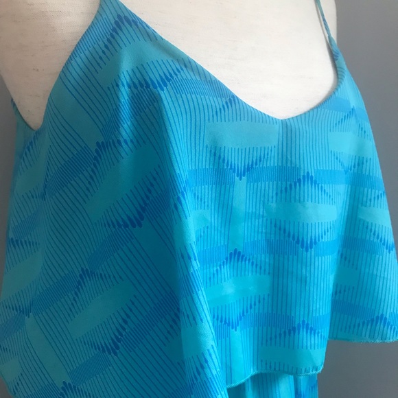 ANTHROPOLOGY by DINA BE Maxi Dress  Blue Front Flutter Panel Sleeveless Sz 6 - Picture 6 of 8